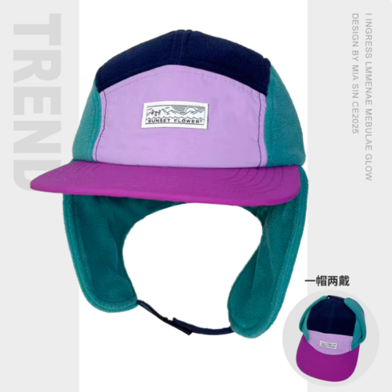 Corduroy Cap 5 Panel - 한국 겨울용 폴라 플리스 컬러 블록