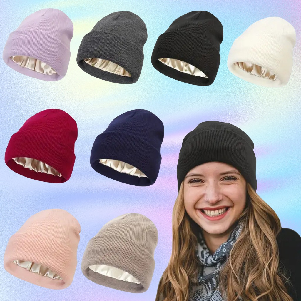 Beanie Cuffed Knit - 유니섹스 새틴 안감 정전기 방지 비니